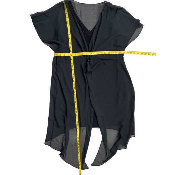 Adrianna Papell Chiffon Overlay Dress Flutter Sleeves Black Midi SZ 12-14 Approx - Picture 7 of 12